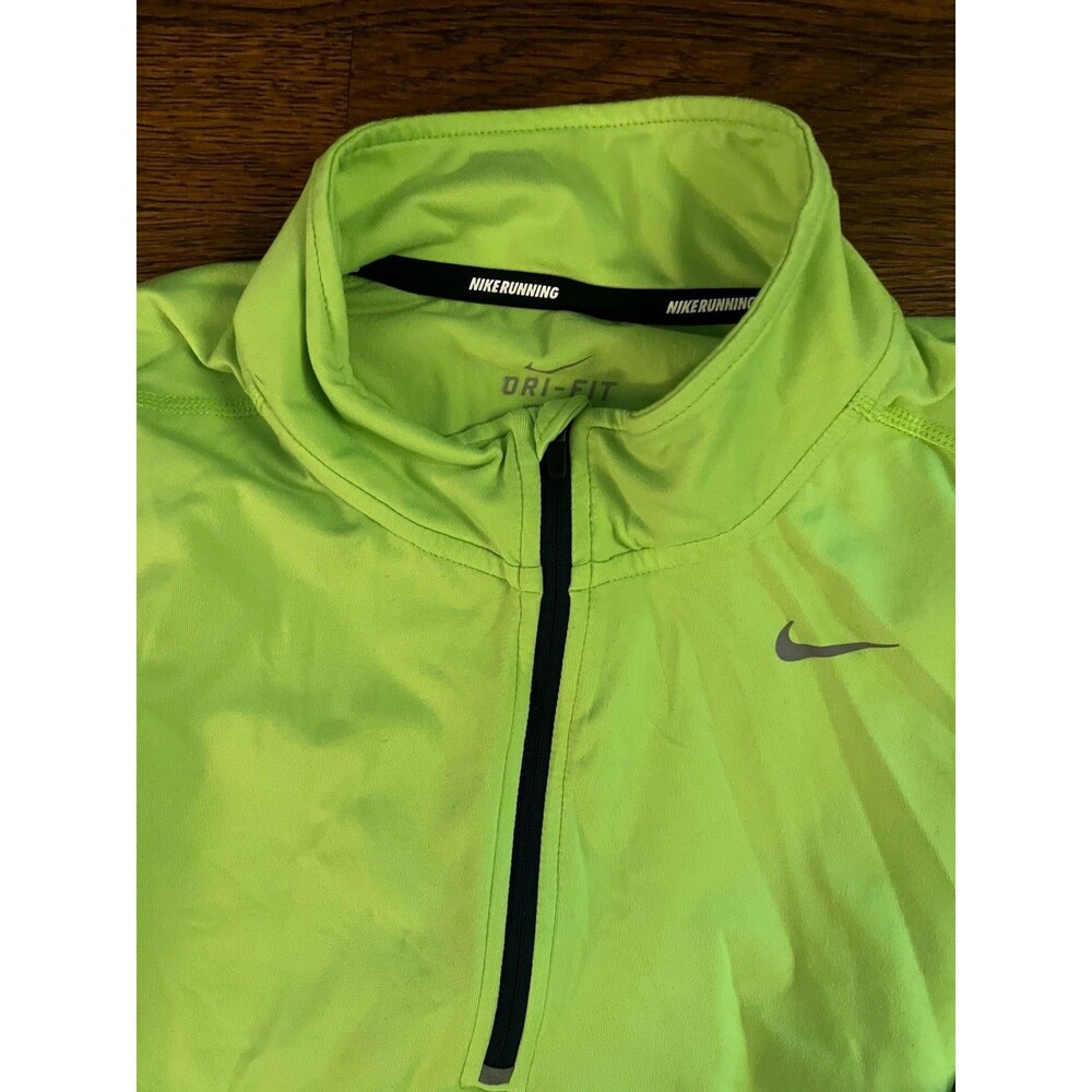 Nike Dri-FIT Quarter Zip Pullover Womens S Neon Green Running Thumbhole Top